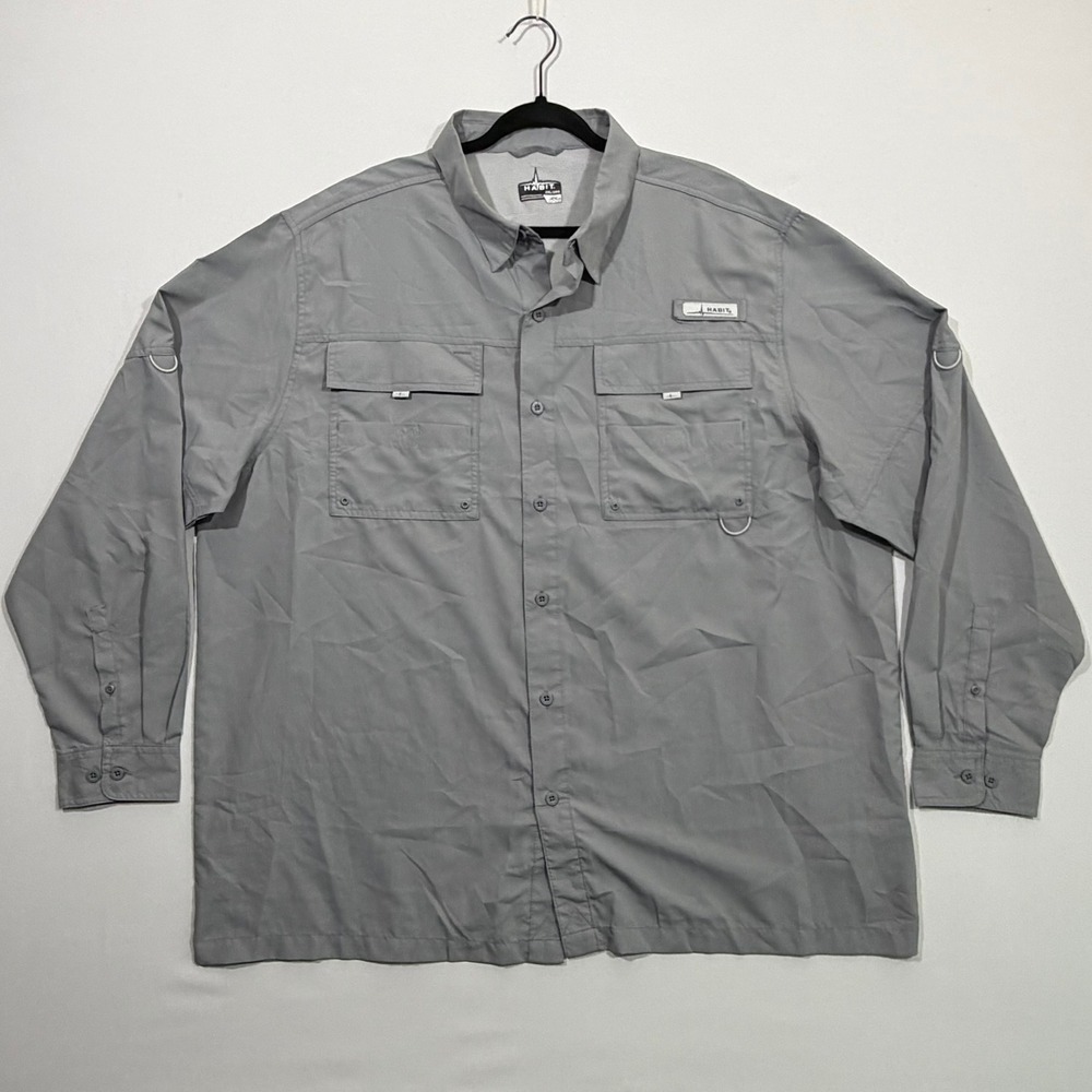 Habit Fishing Shirt Mens 2XL Gray Long‎ Sleeve UPF 40 Vent Trail Gorpcore